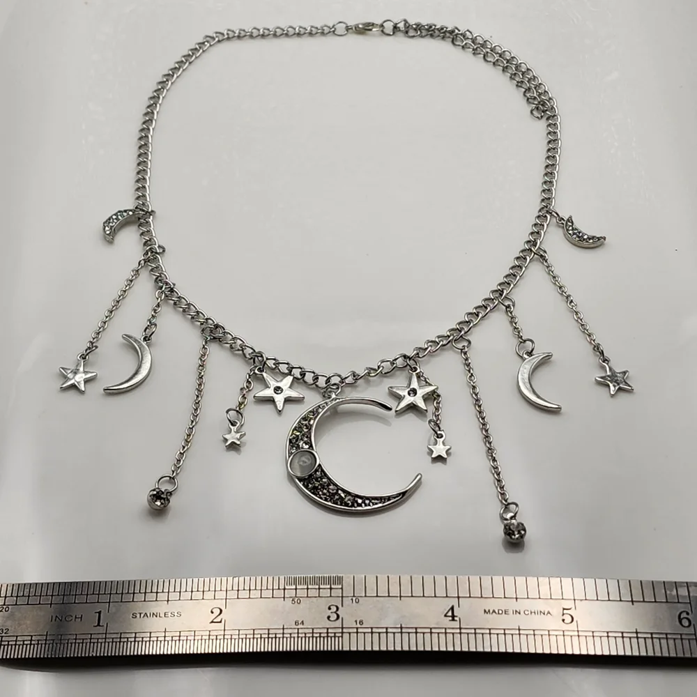 Silver Crescent Moon Star Necklace - Picture 8 of 9